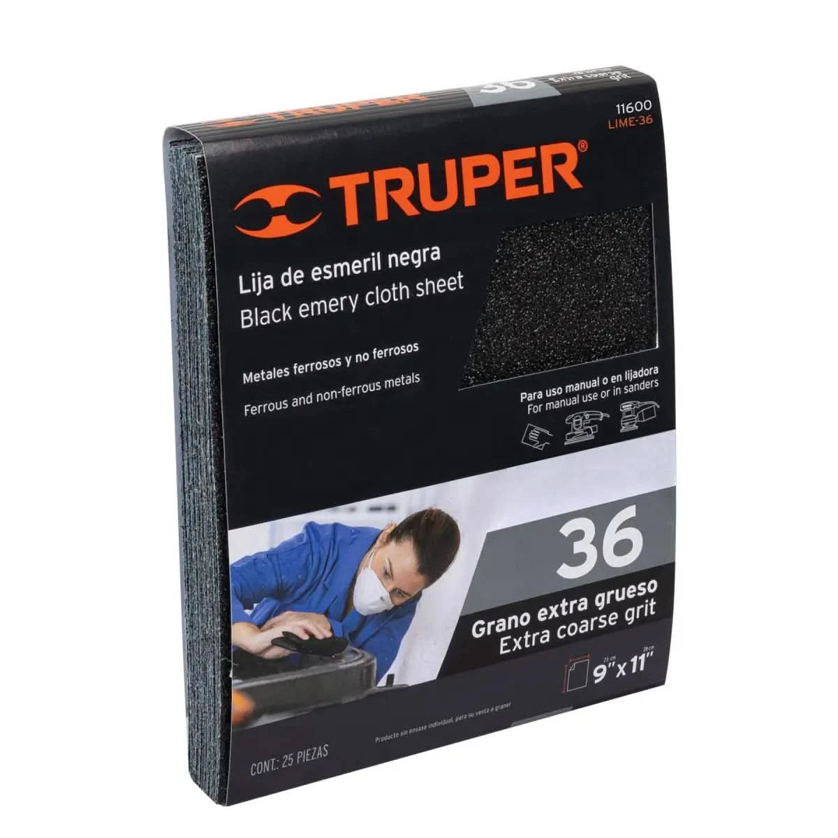 Lija de esmeril negra grano de 36 de óxido de aluminio Truper