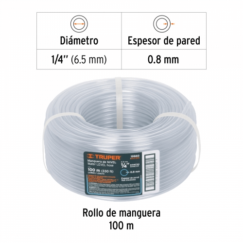 Metro de manguera de nivel en rollo de 100 m