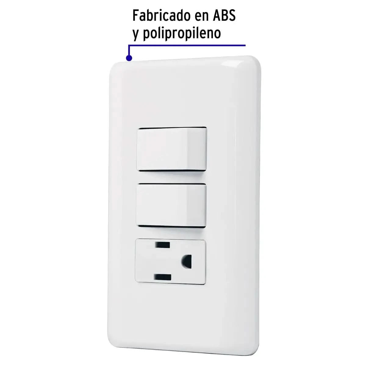 Placa eléctrica con contacto y 2 interruptores color blanco