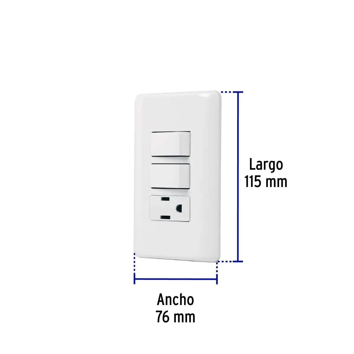 Placa eléctrica con contacto y 2 interruptores color blanco