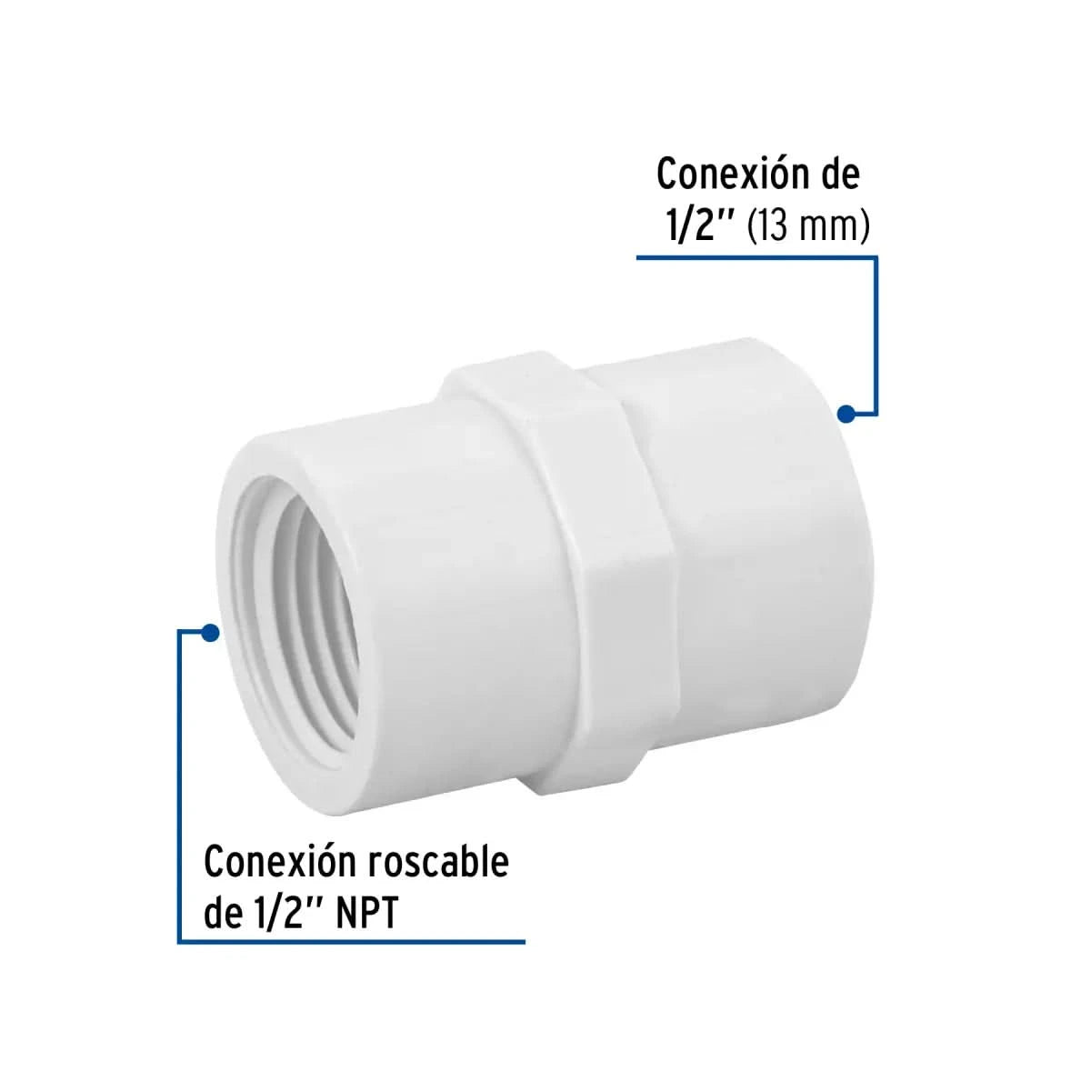 Adaptador hembra de PVC 1/2" (13 mm) Hidráulico cedula 40 marca foset