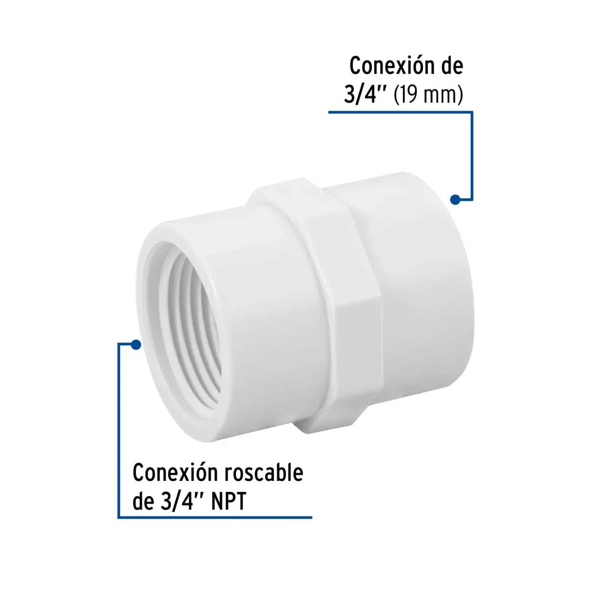 Adaptador hembra de PVC 3/4" (19 mm) Hidráulico cedula 40 marca foset