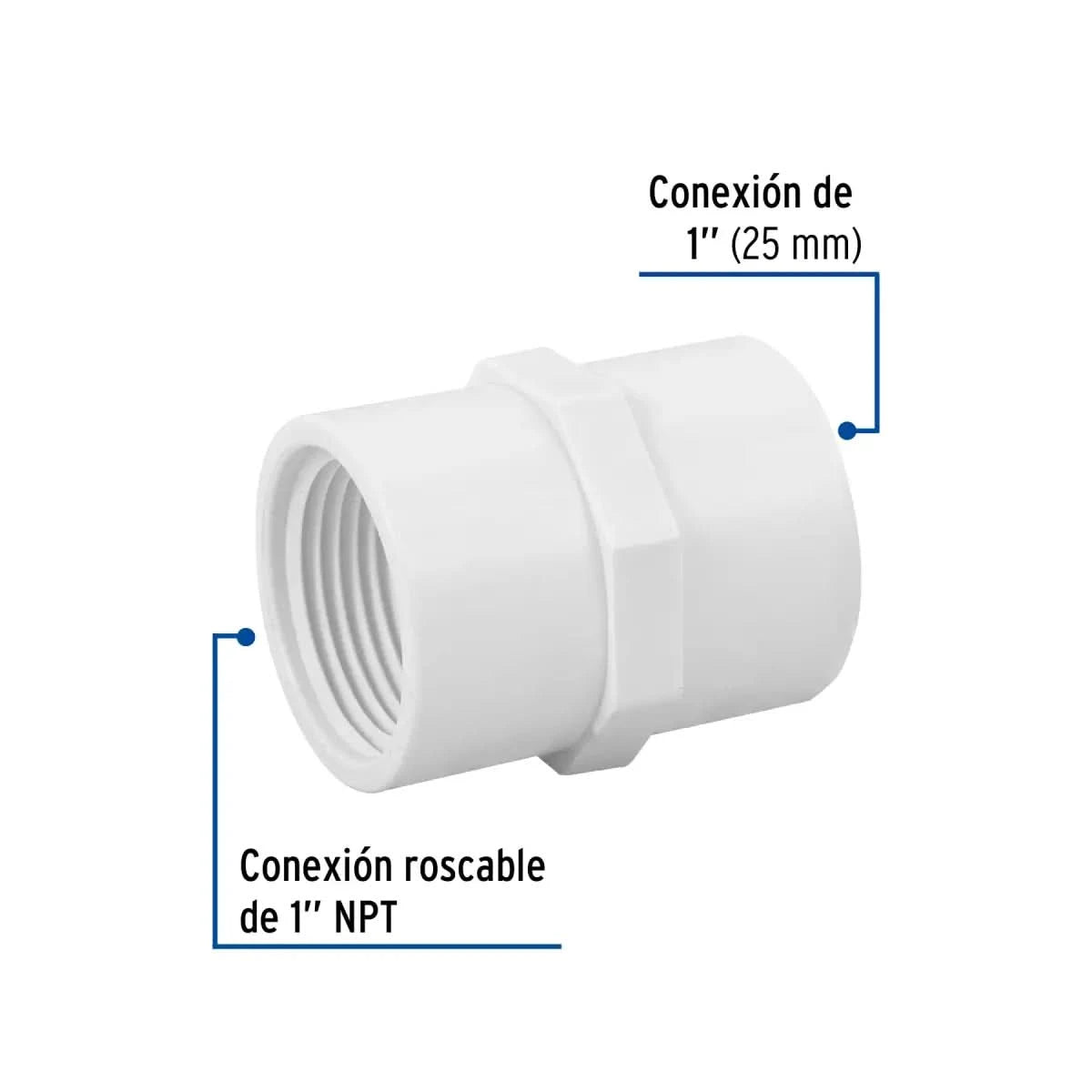 Adaptador hembra de PVC 1" (25 mm) Hidráulico cedula 40 marca foset