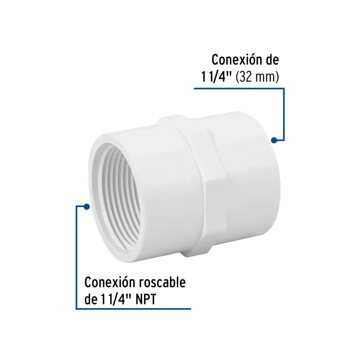 Adaptador hembra de PVC 1-1/4" (32 mm) Hidráulico cedula 40 marca foset