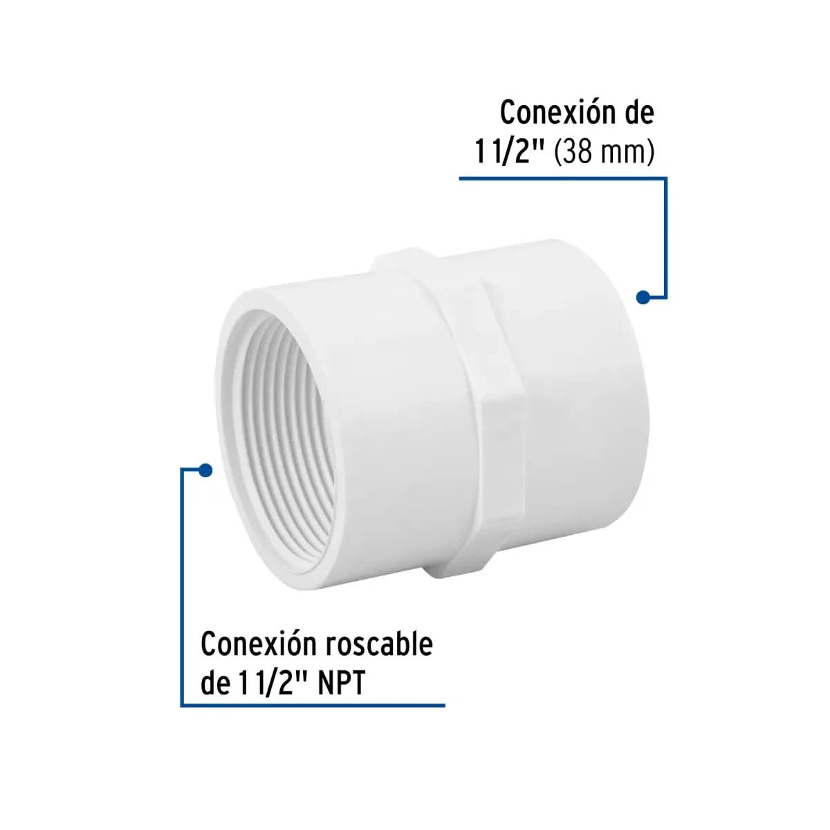 Adaptador hembra de PVC 1-1/2" (38 mm) Hidráulico cedula 40 marca foset