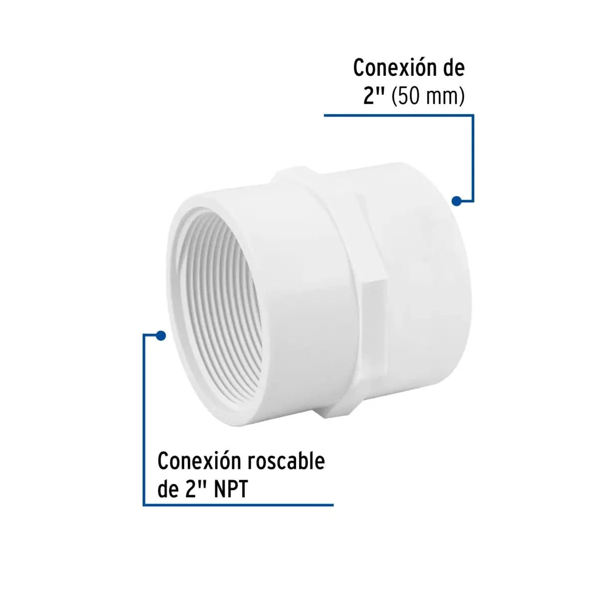 Adaptador hembra de PVC 2" (50 mm) Hidráulico cedula 40 marca foset