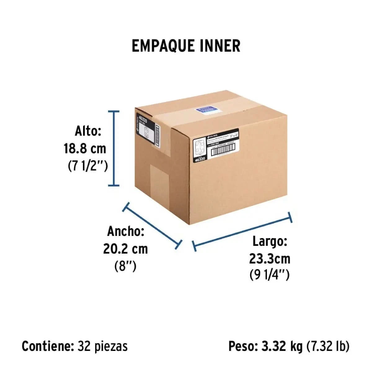 Chalupa eléctrica de 2" x 4" reforzada empaque inner de 32 piezas y 3.32 kg