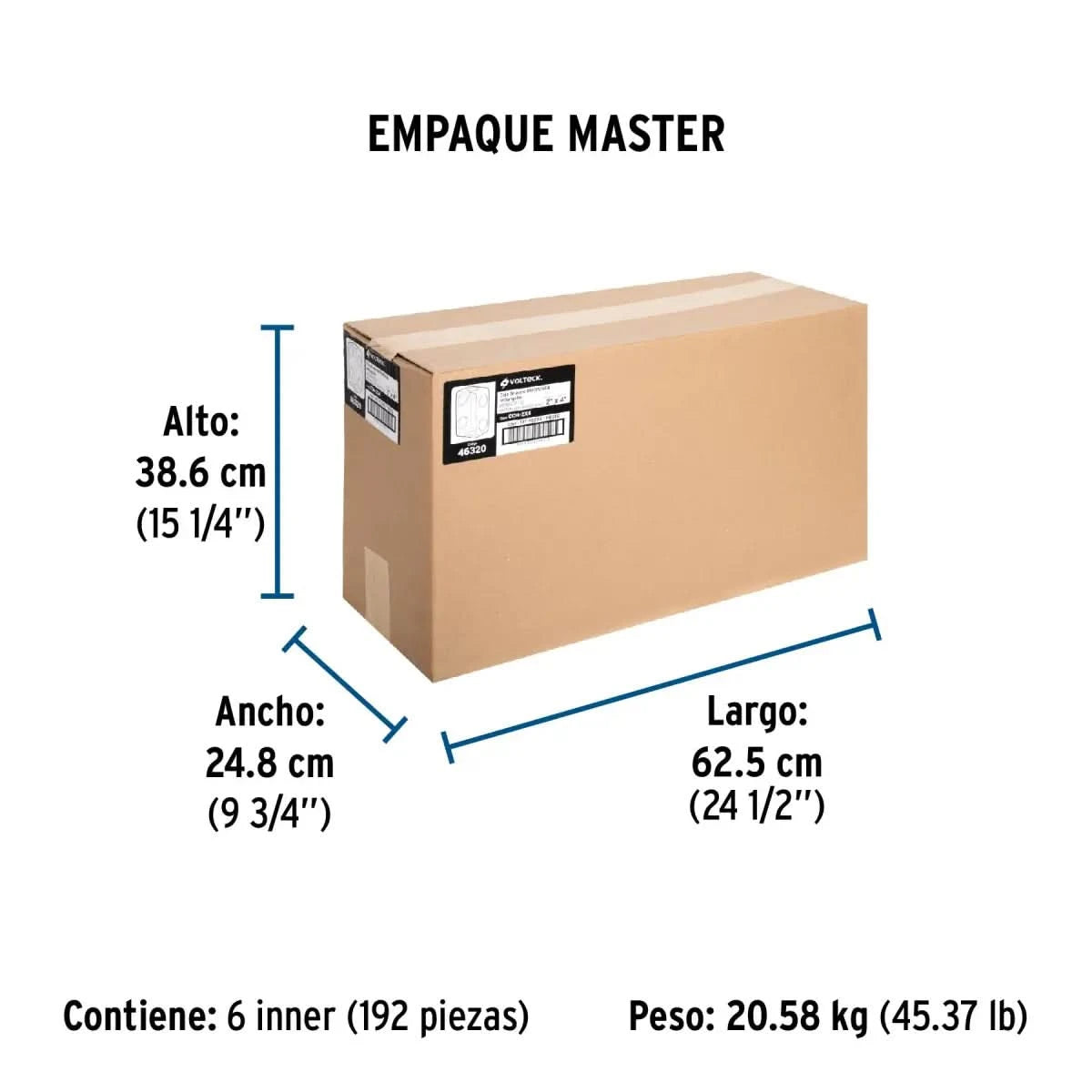Chalupa eléctrica de 2" x 4" reforzada empaque master de 192 piezas y 20.58 kg