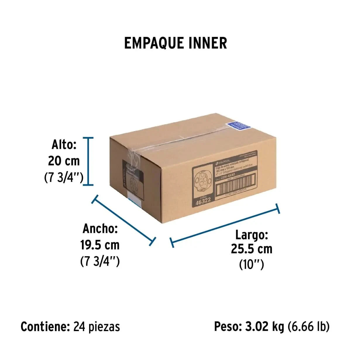 Chalupa eléctrica de 4" x 4" reforzada octagonal empaque inner de 24 piezas y con peso de 3.02 kg