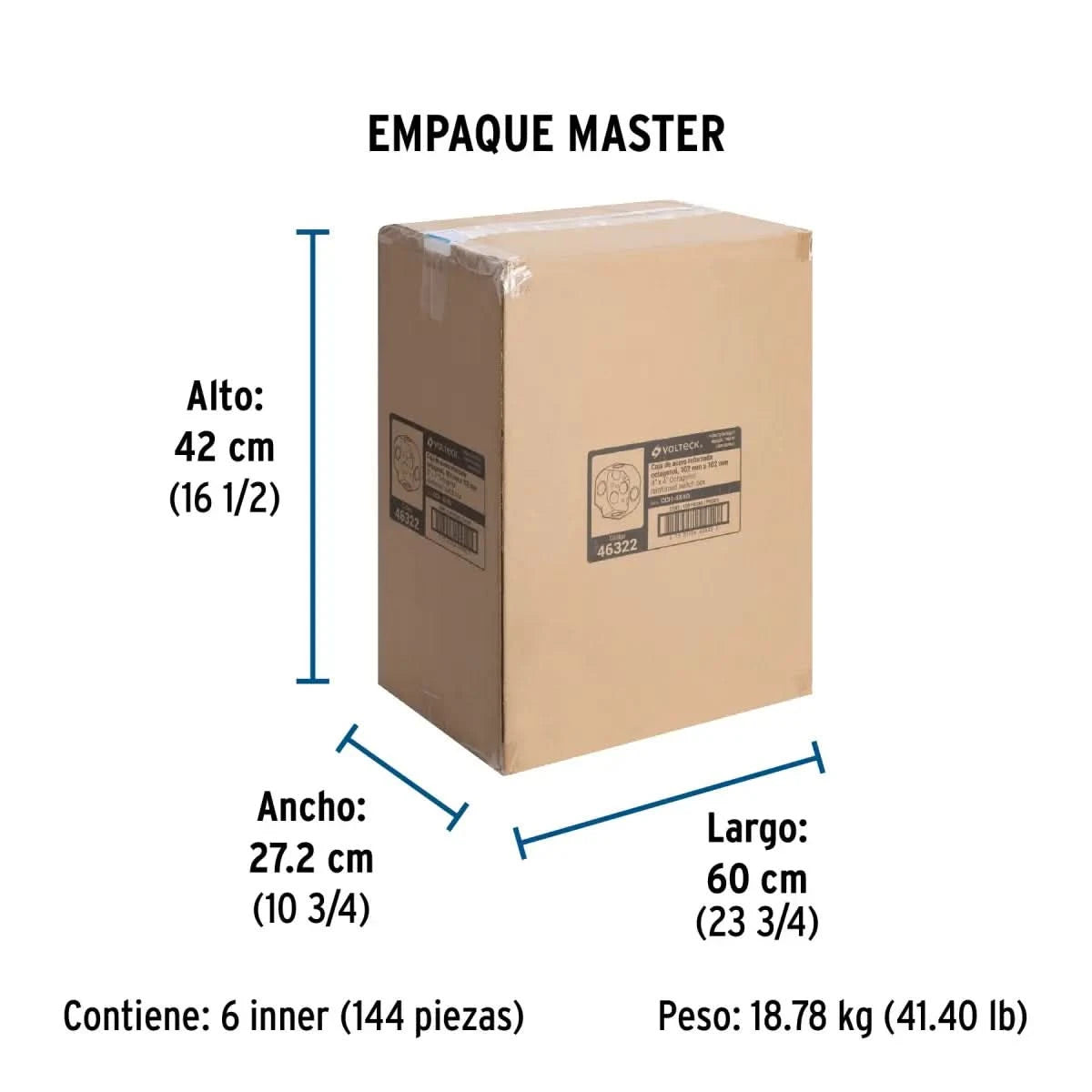 Chalupa eléctrica de 4" x 4" reforzada octagonal empaque master de 144 piezas y con peso de 18.78 kg