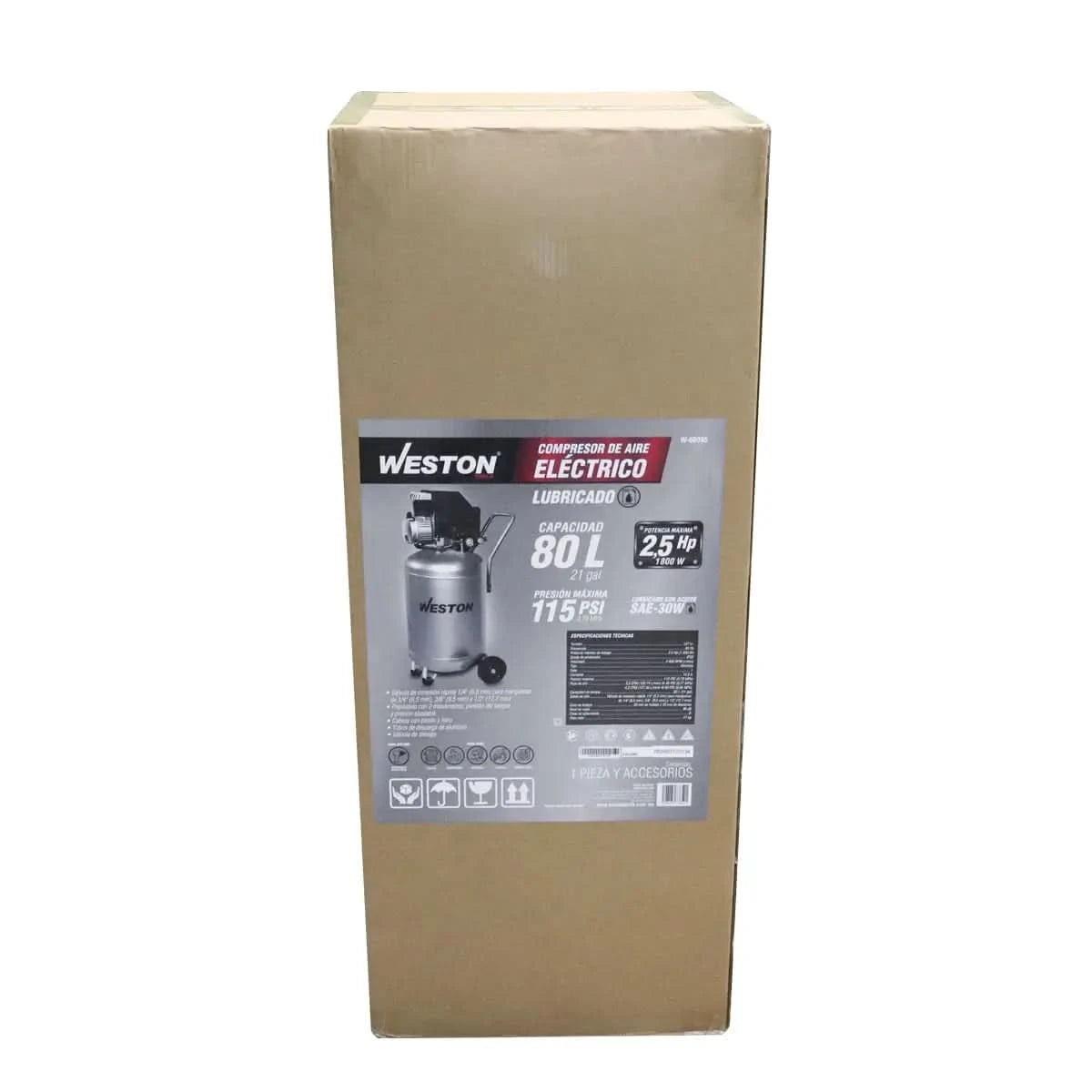 Compresores de aire industrial 2.5 HP de 80 litros marca Weston