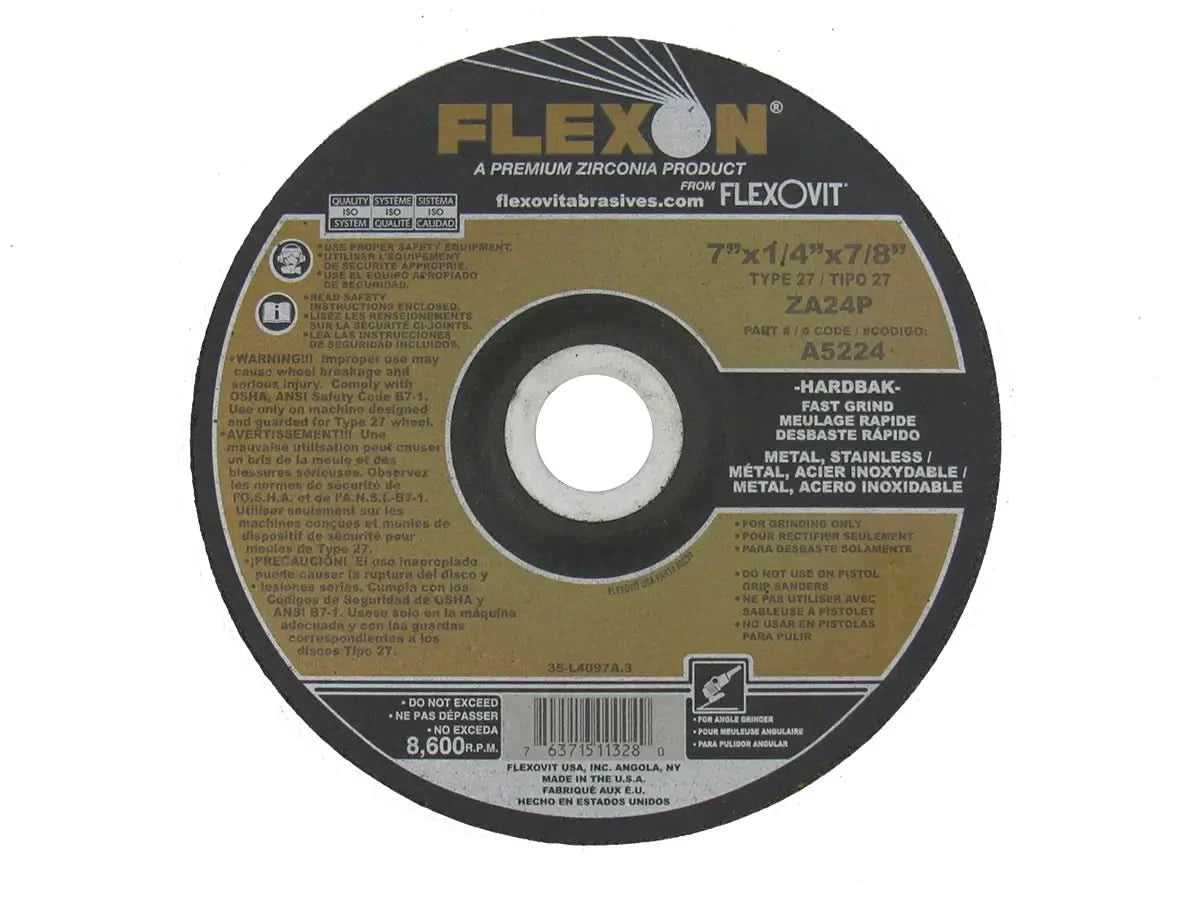 Disco de desbaste de la mejor calidad de 7", para desbaste excesos o cordones de soldadura, marca Flexovit