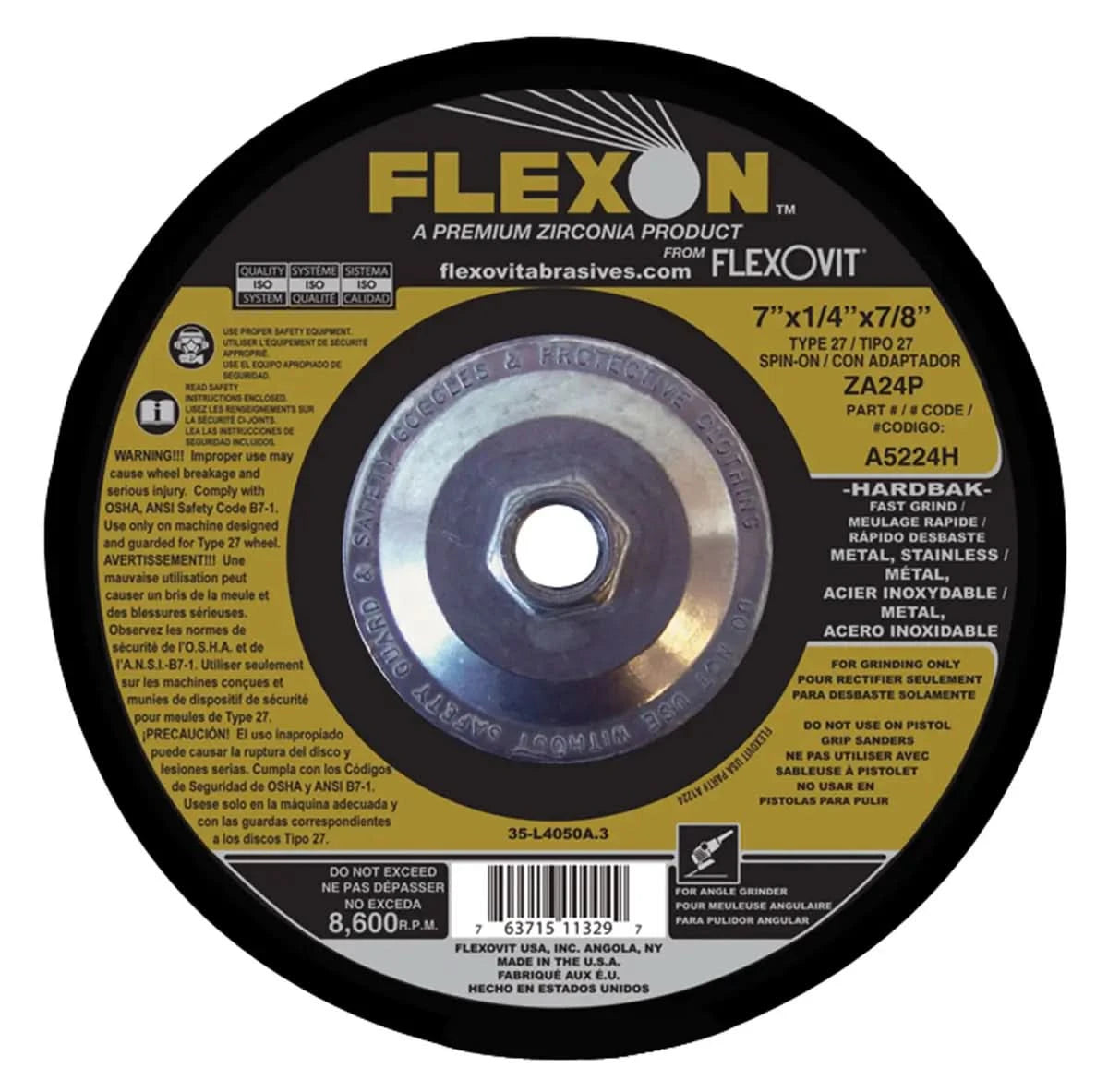 Disco de desbaste de la mejor calidad de 7", para desbaste excesos o cordones de soldadura, con un barreno de 5/8" marca Flexovit