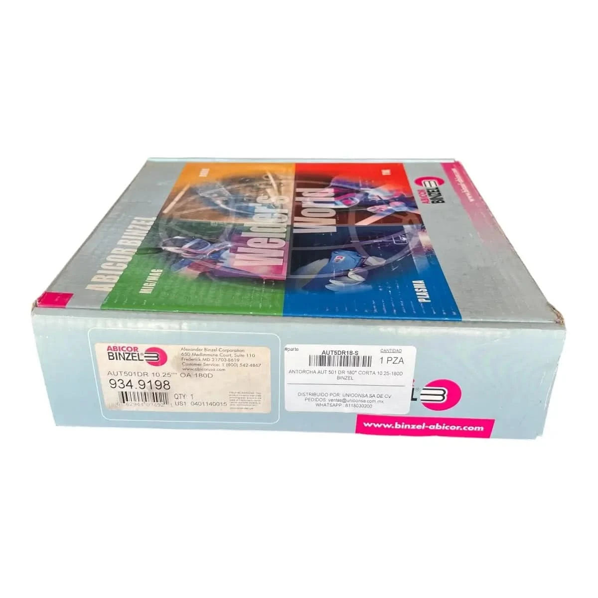 “Caja original Binzel con antorcha automática AUT50DIR 10-25° corta – SKU 934.9198