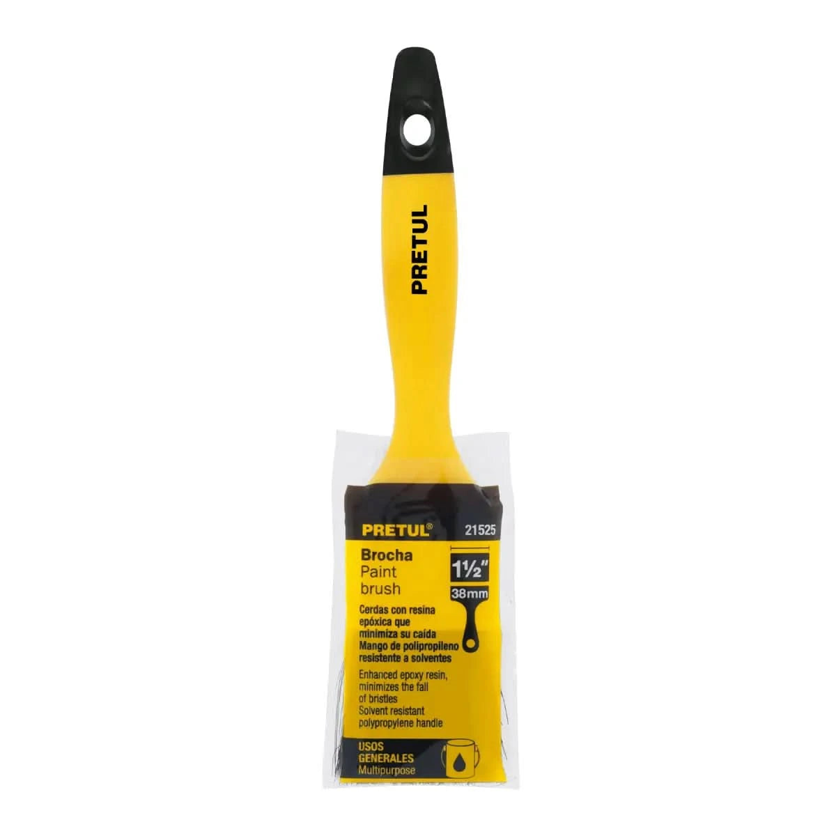 Broca para pintar 1-1/2" para acabado general de color amarillo con mango de plástico marca pretul