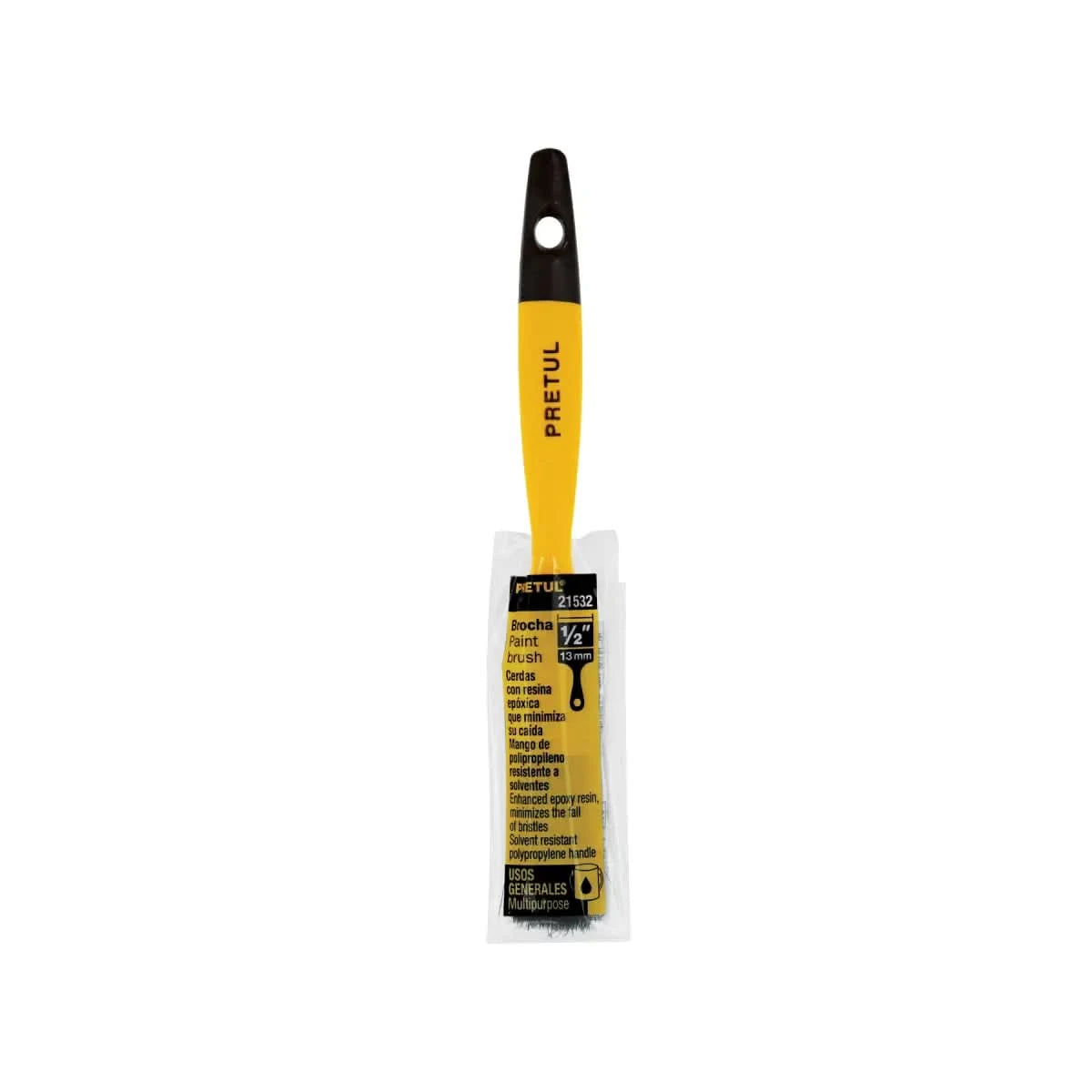 Broca para pintar 1/2" para acabado general de color amarillo con mango de plástico marca pretul