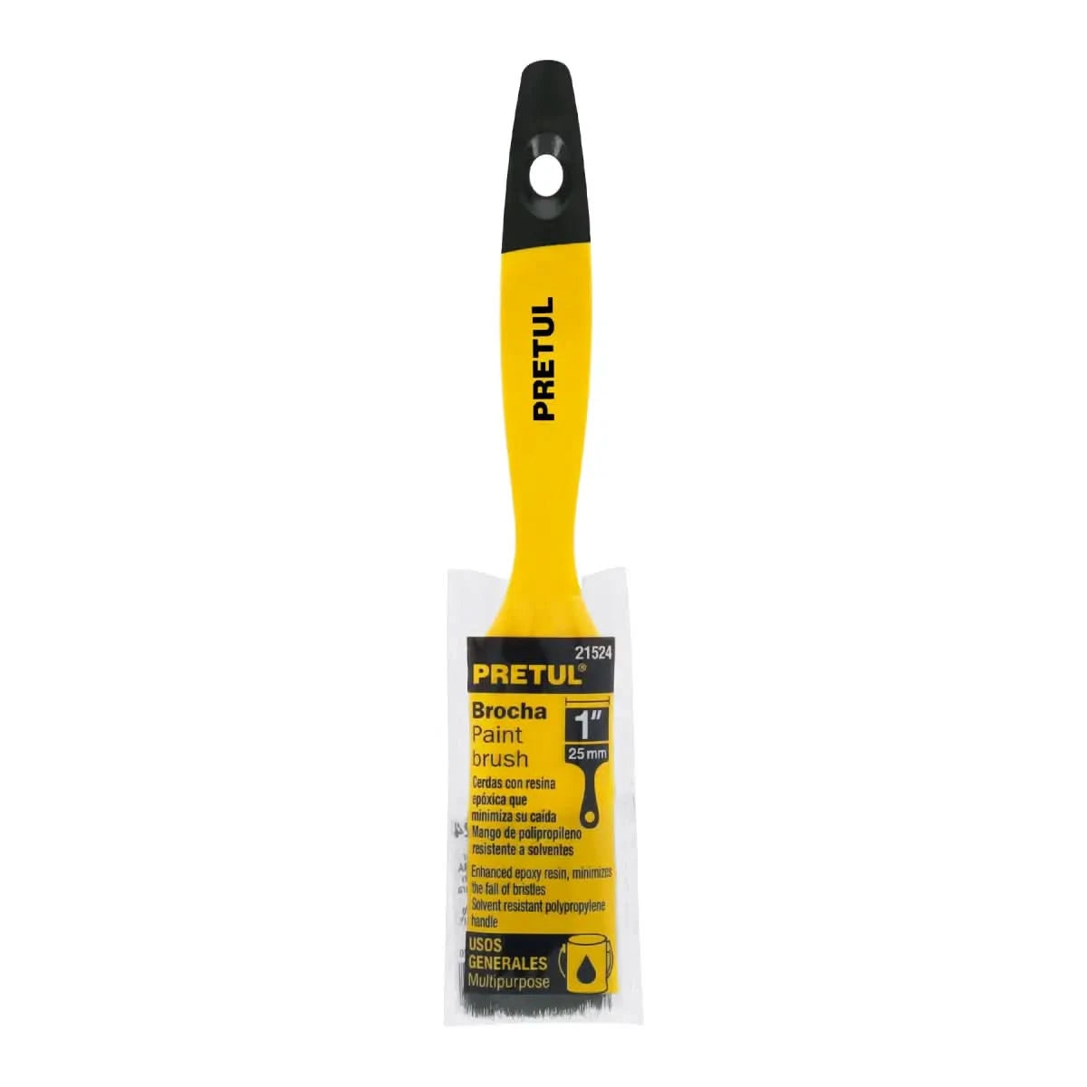 Broca para pintar 1" para acabado general de color amarillo con mango de plástico marca pretul