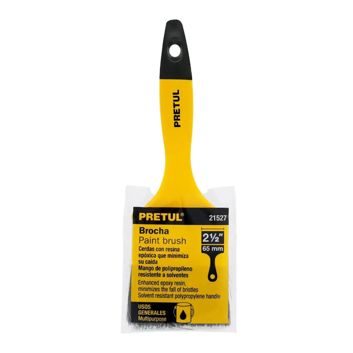 Broca para pintar 2-1/2" para acabado general de color amarillo con mango de plástico marca pretul