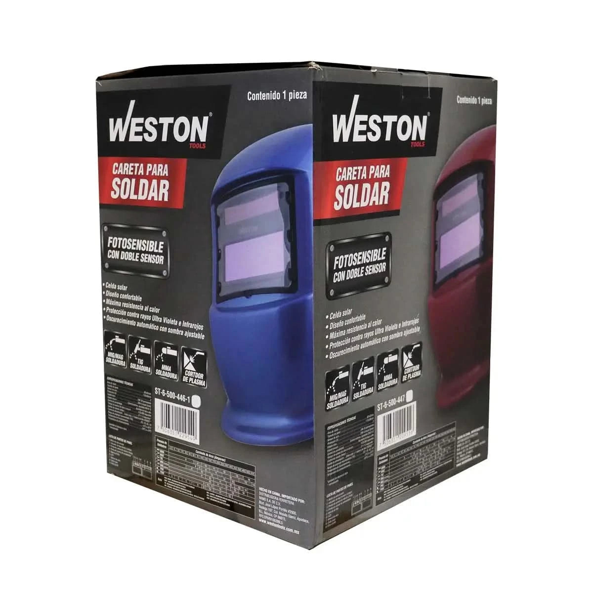 Careta para soldar electrónica sencilla azul o rojo con doble sensor Weston