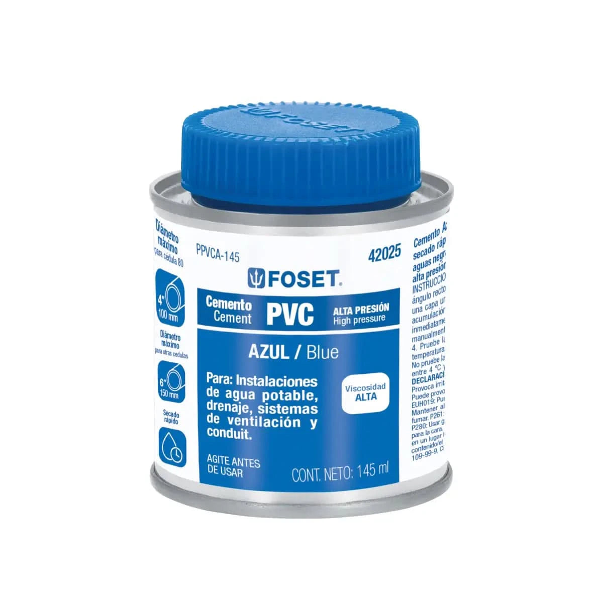 Cemento PVC lata de 145 ml marca truper foset