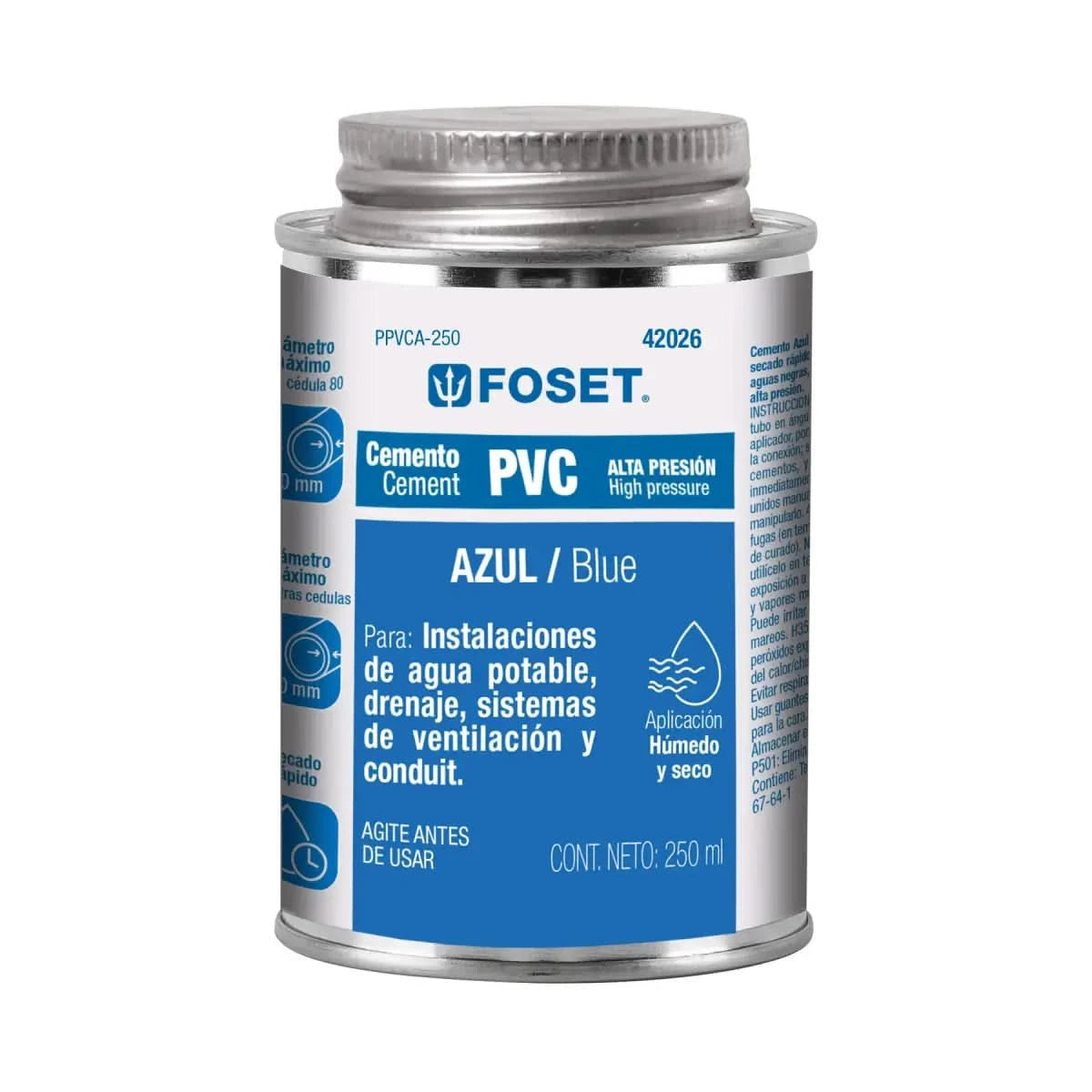 Cemento PVC lata de 250 ml marca truper foset