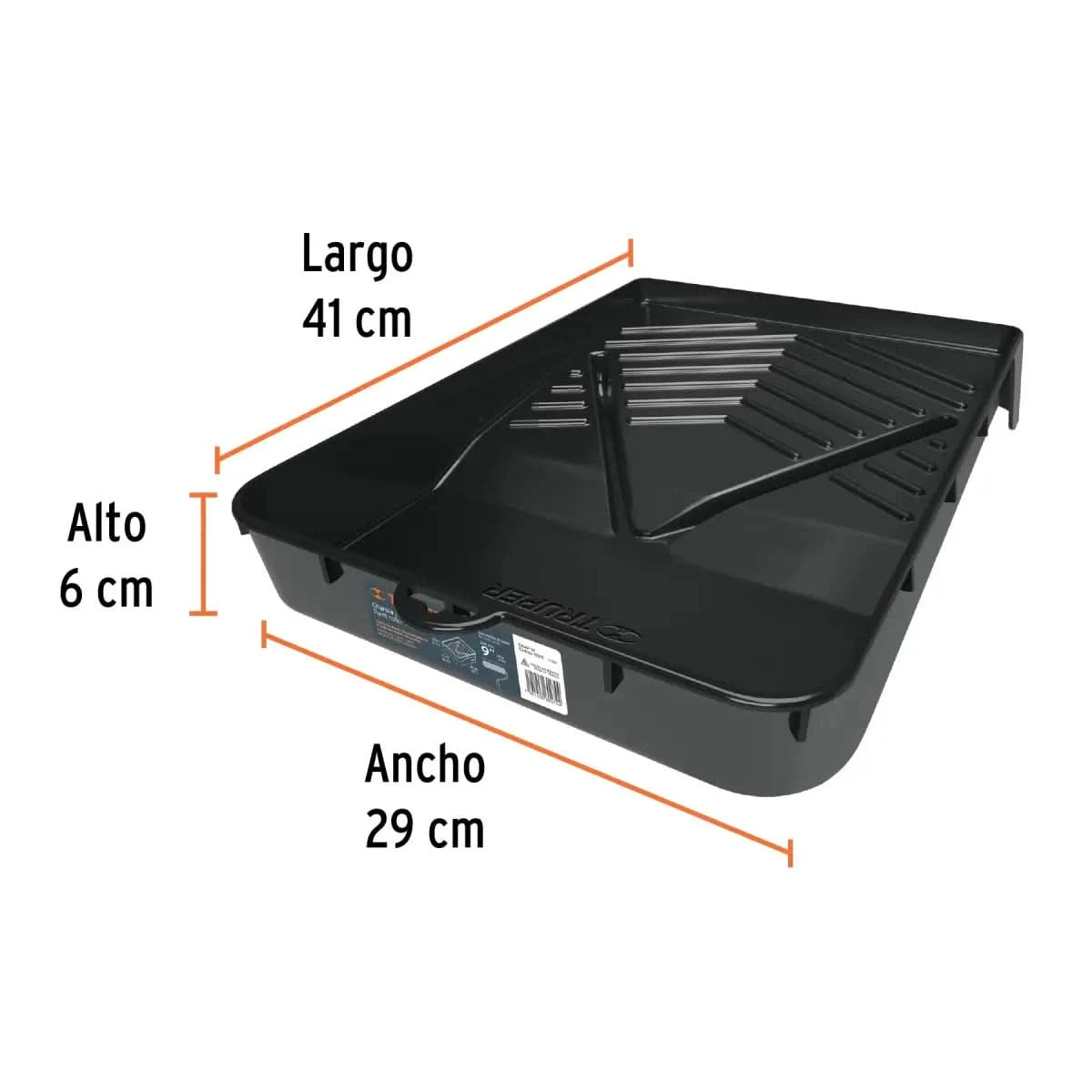 Charola para pintura 9" largo 41 cm, alto 6 cm, 29 cm, marca truper modelo 19211