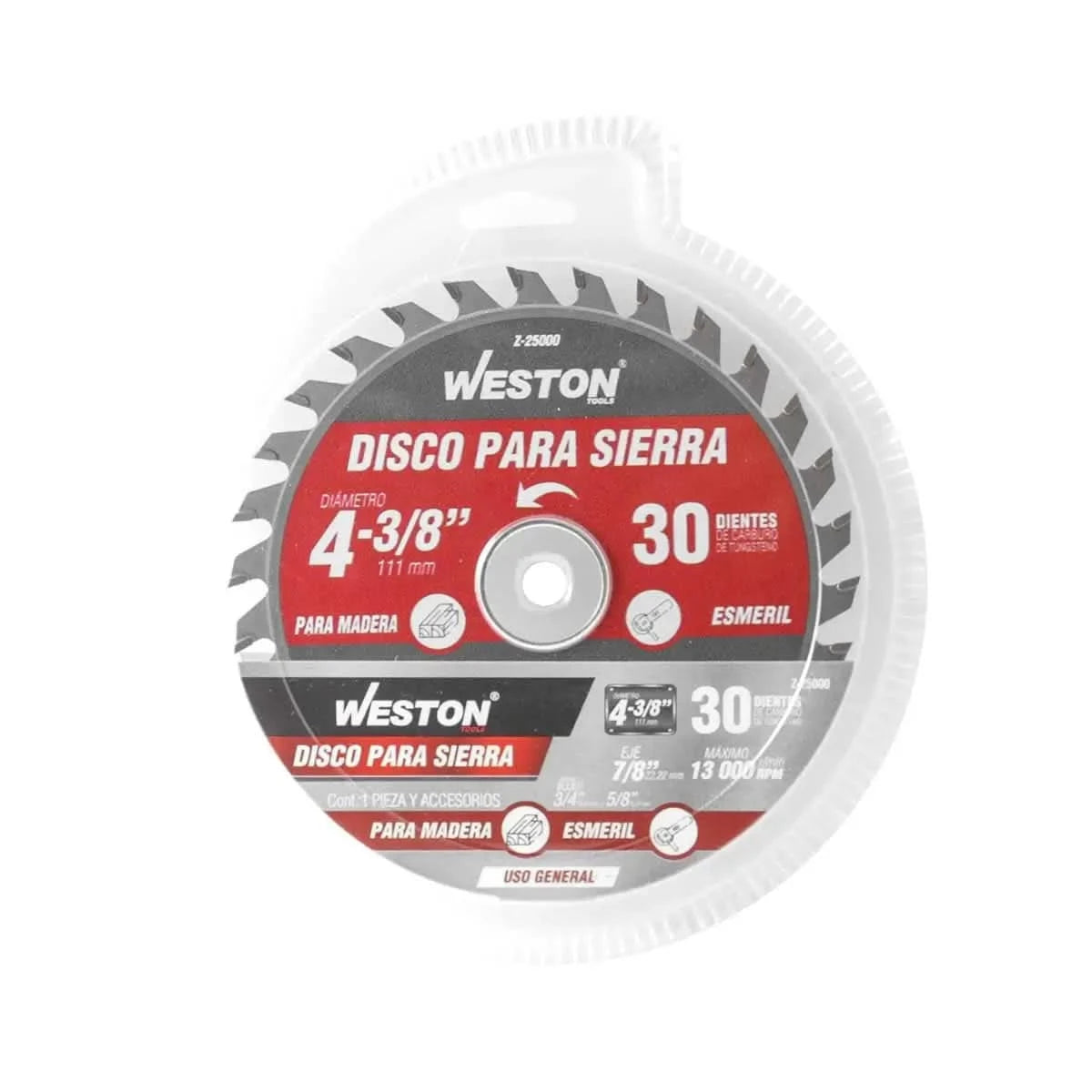 Disco de sierra para madera de medida del disco de 4-3/8" con un barreno de 7/8" con 30 dientes marca weston