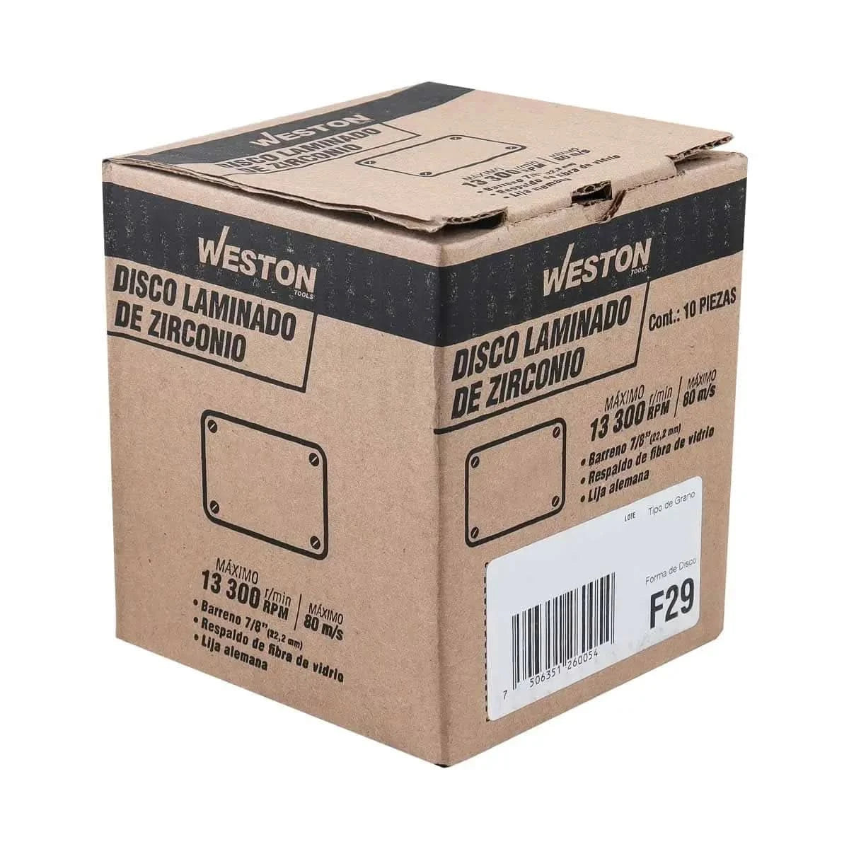 Disco laminado 4-1/2" grano 120, caja con 10 piezas marca weston