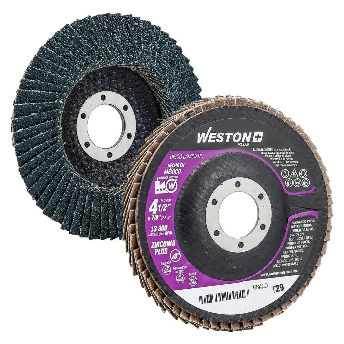 Disco laminado de 4-1/2" grano 40 marca weston plus