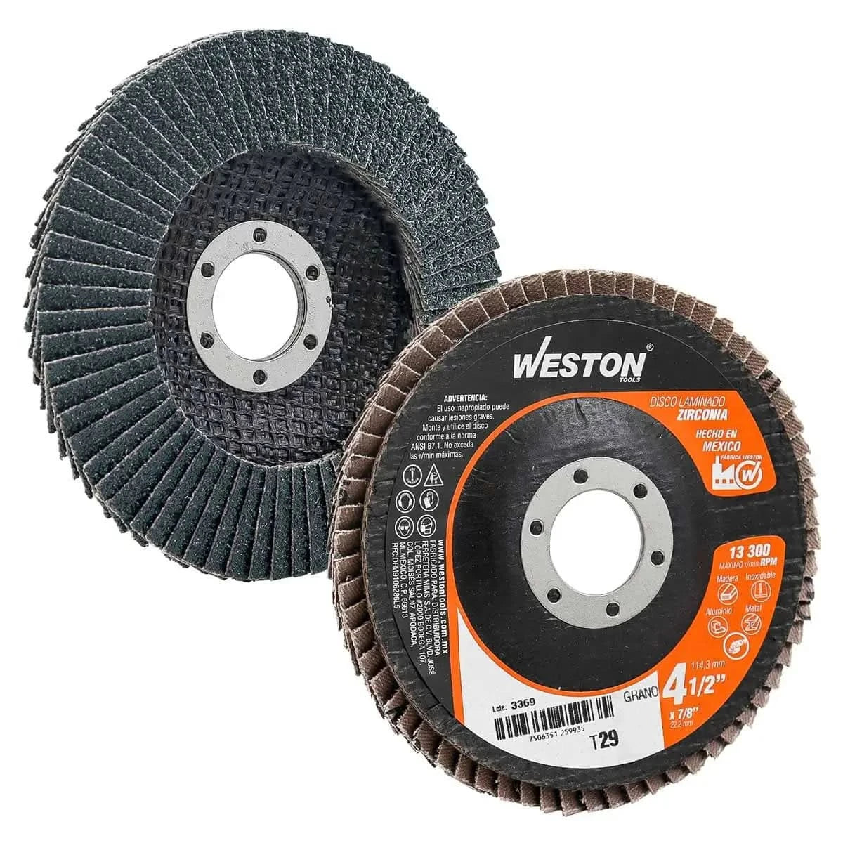 Disco laminado 4-1/2" grano 120 marca weston