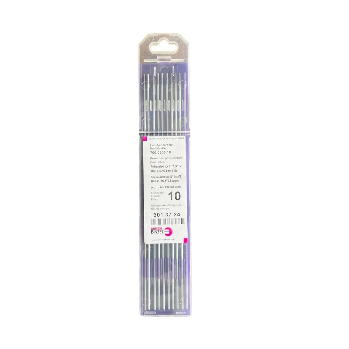 Varilla de tungsteno morado 1.6 mm para procesos TIG Abicor Binzel