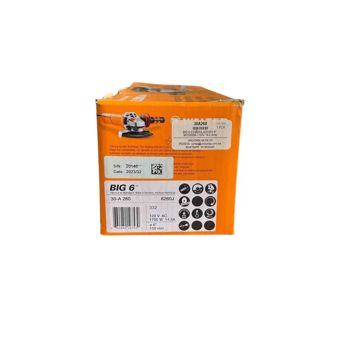 Amoladora Walter 30A260 BIG 6 de 6 pulgadas para uso industrial pesado