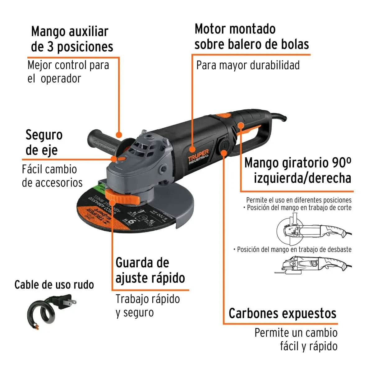 Esmeriladora industrial 2100 Watts marca truper industria de 9 plugadas