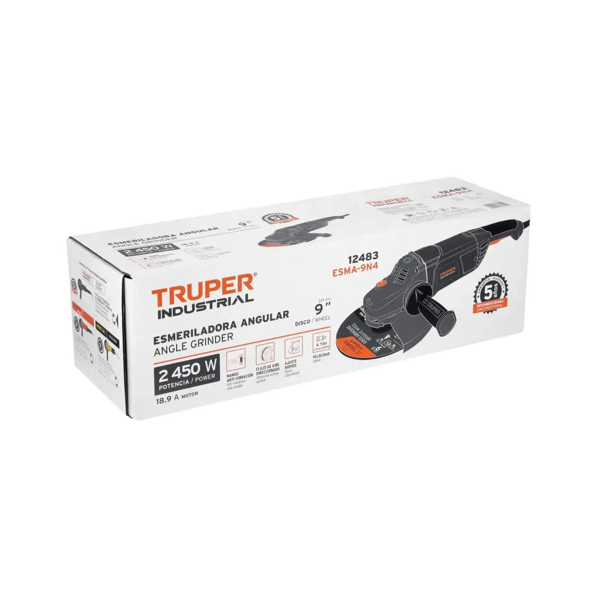 Esmeriladora industrial angular marca truper industrial de 2450 Watts para uso extra pesado