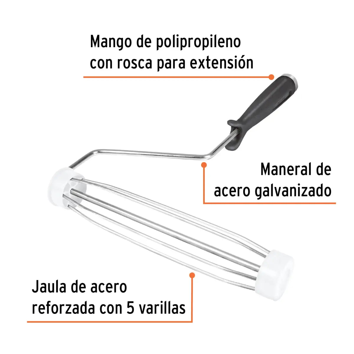 Maneral para minirodillo con jaula de largo 4" marca truper