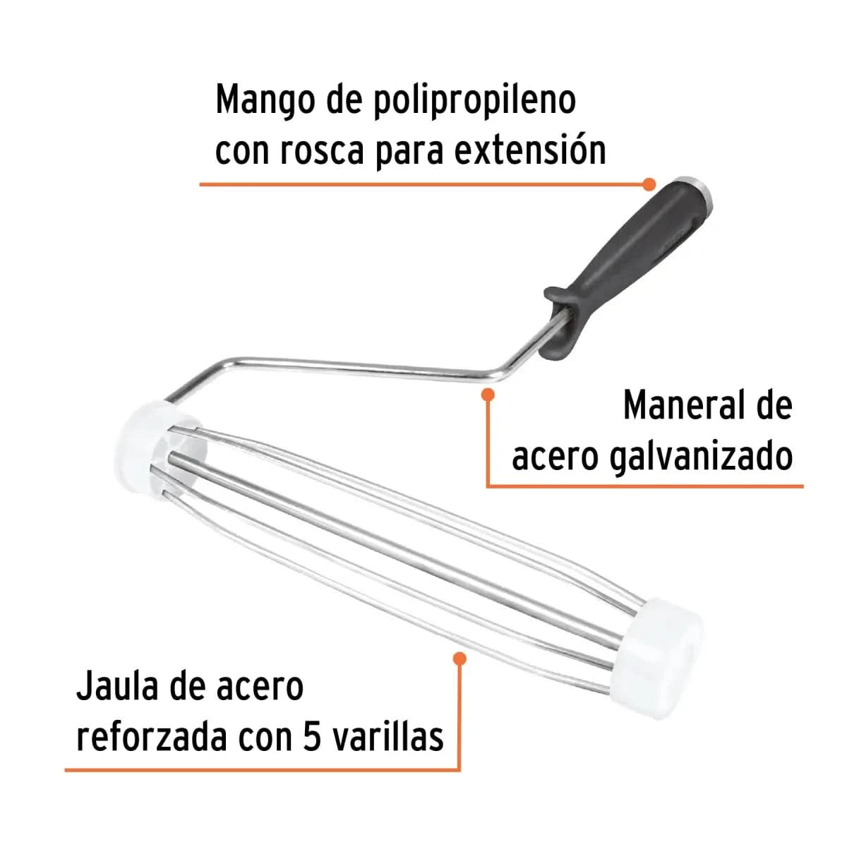 Maneral para minirodillo con jaula de largo 4" marca truper