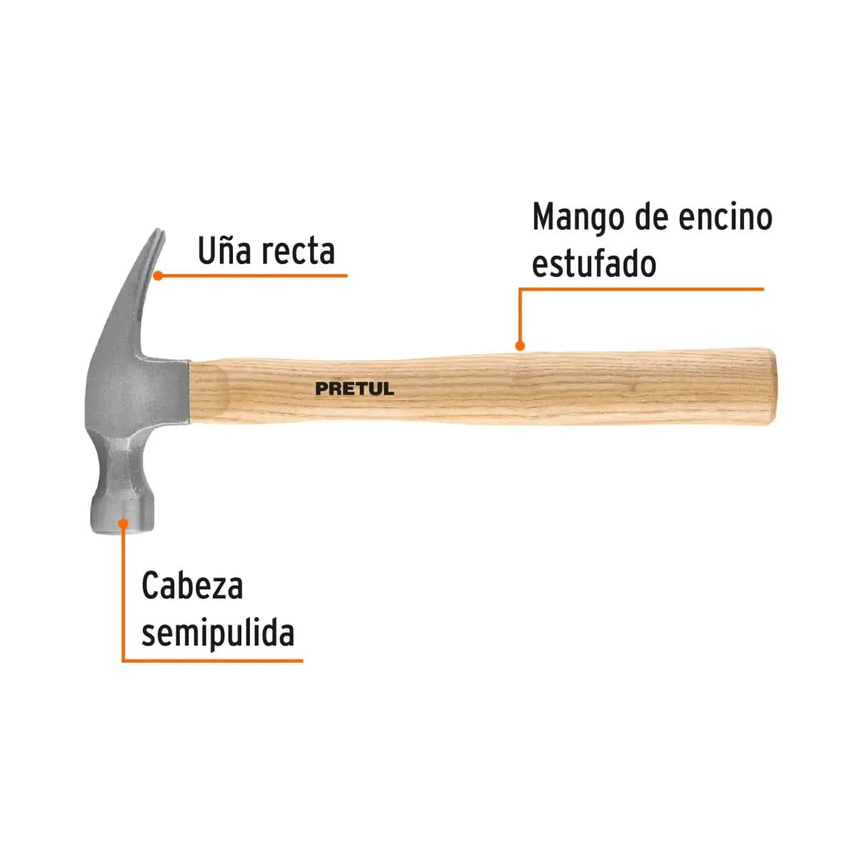 Martillo de carpintero uña recta 16 oz marca pretul largo de 13"