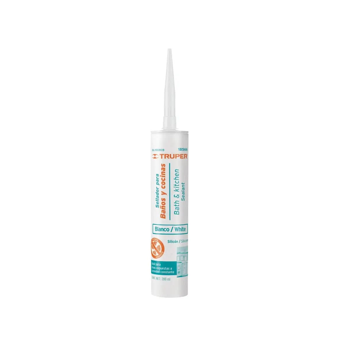 Sellador 100% silicon para baños y cocinas de 280 ml blanco marca truper