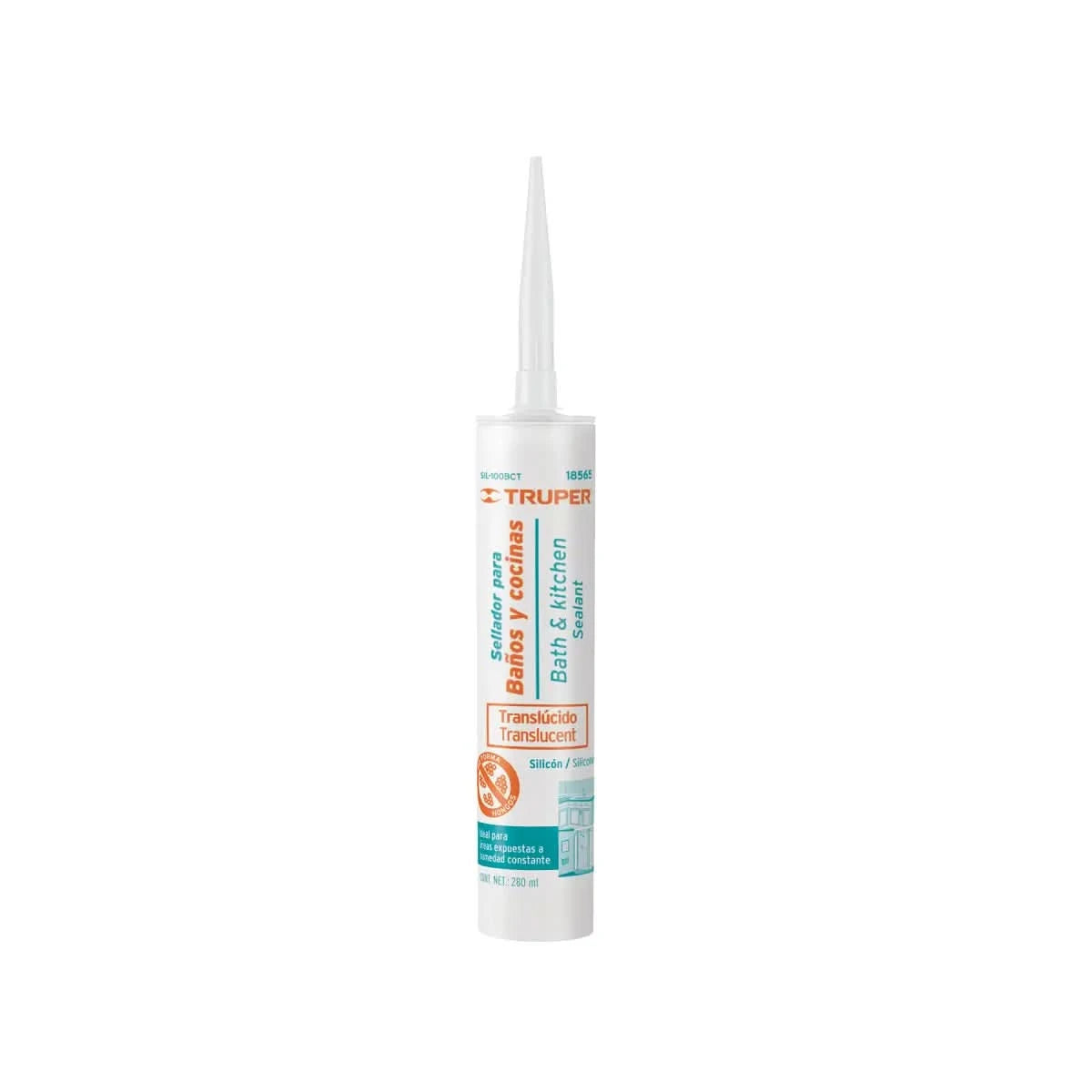 Sellador 100% silicon para baños y cocinas de 280 ml traslucido marca truper