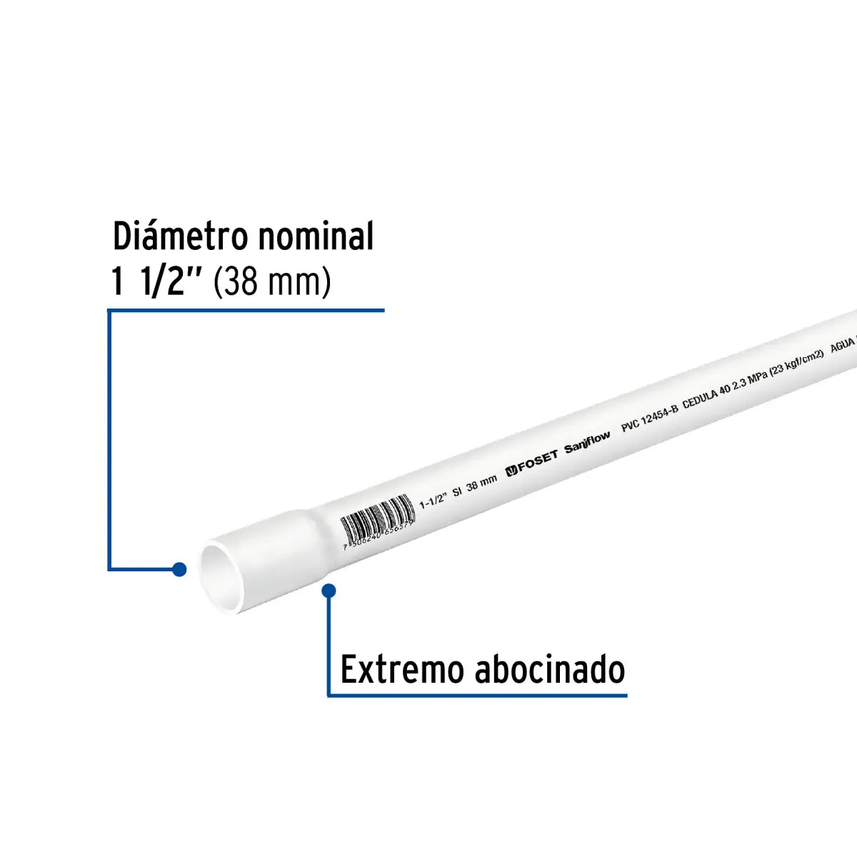 Tuberia de pvc 1-1/2" cedula 40 para agua marca foset