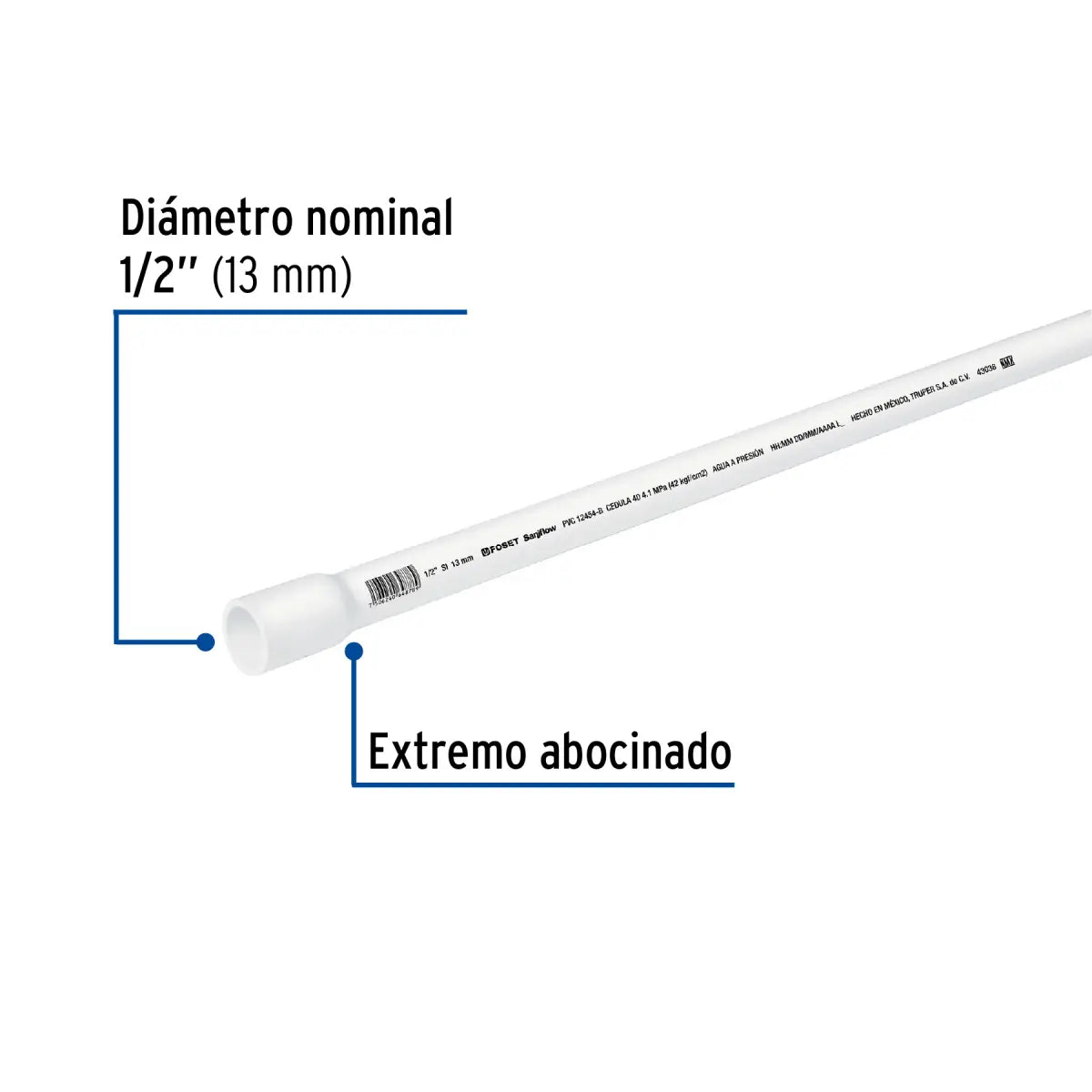 Tuberia de pvc 1/2" cedula 40 para agua marca foset