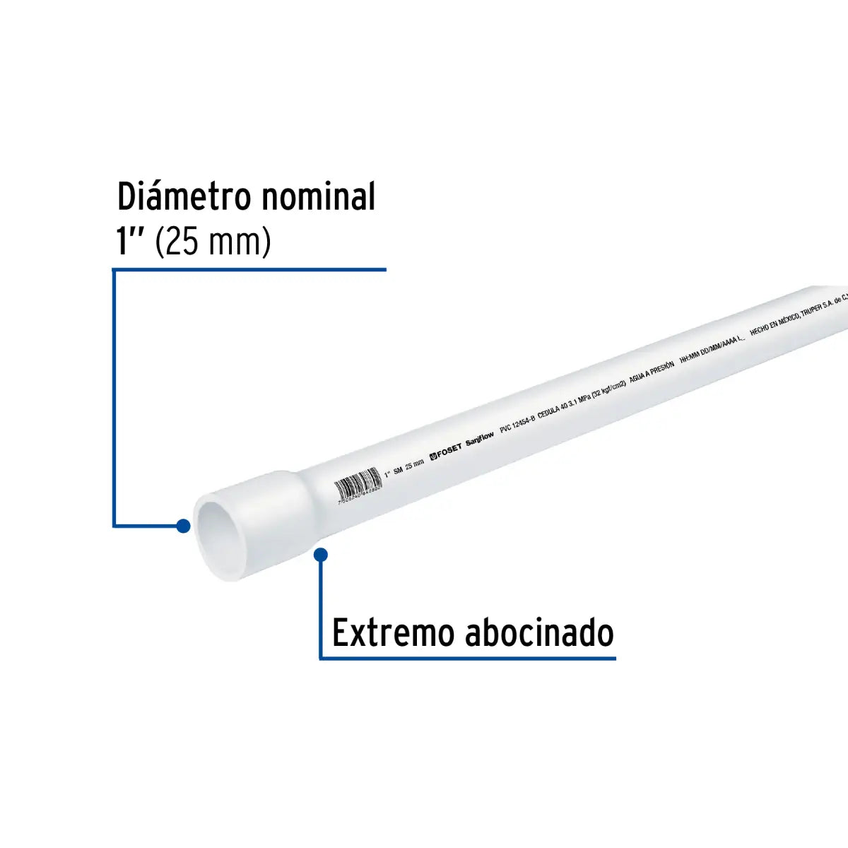 Tuberia de pvc 1" cedula 40 para agua marca foset
