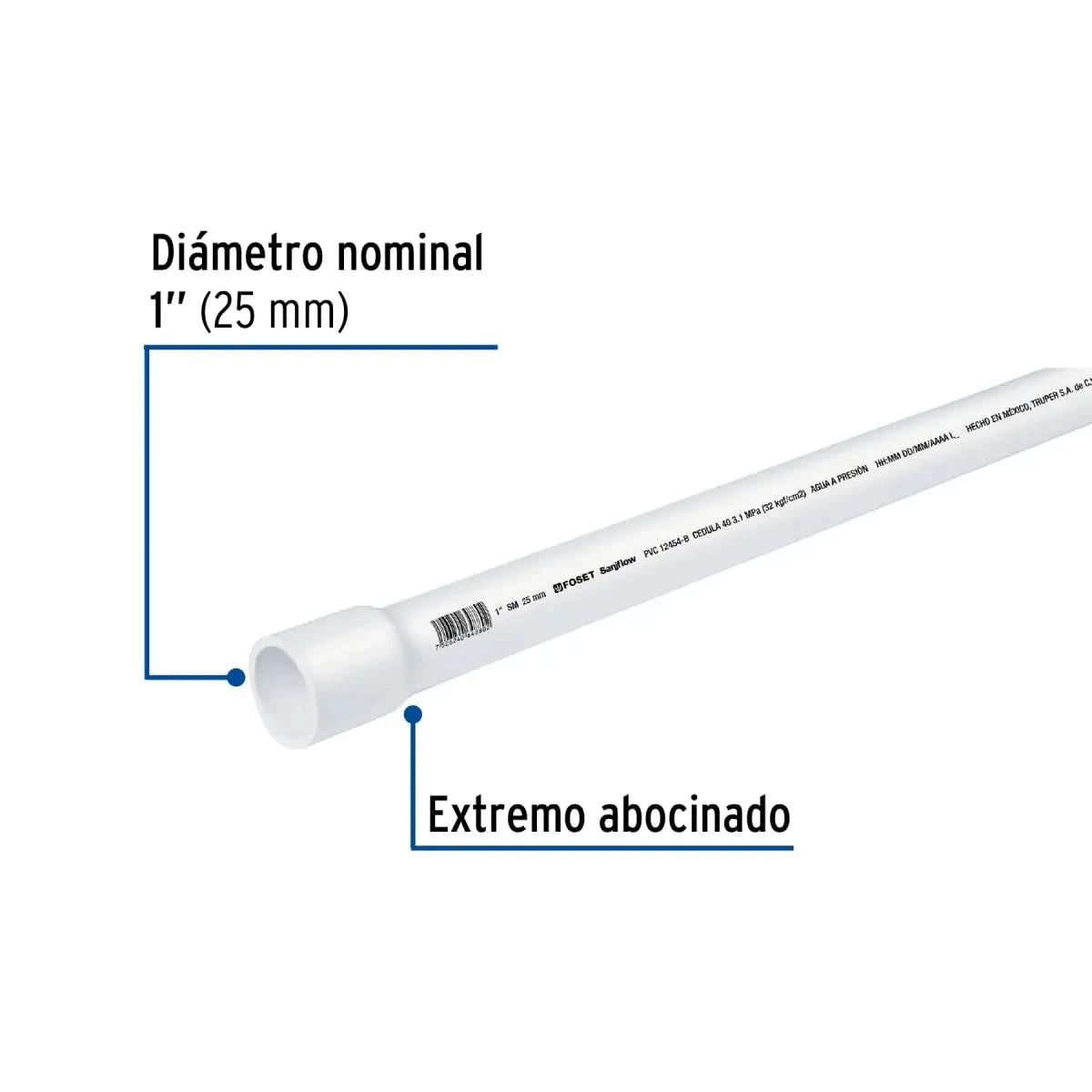 Tuberia de pvc 1" cedula 40 para agua marca foset