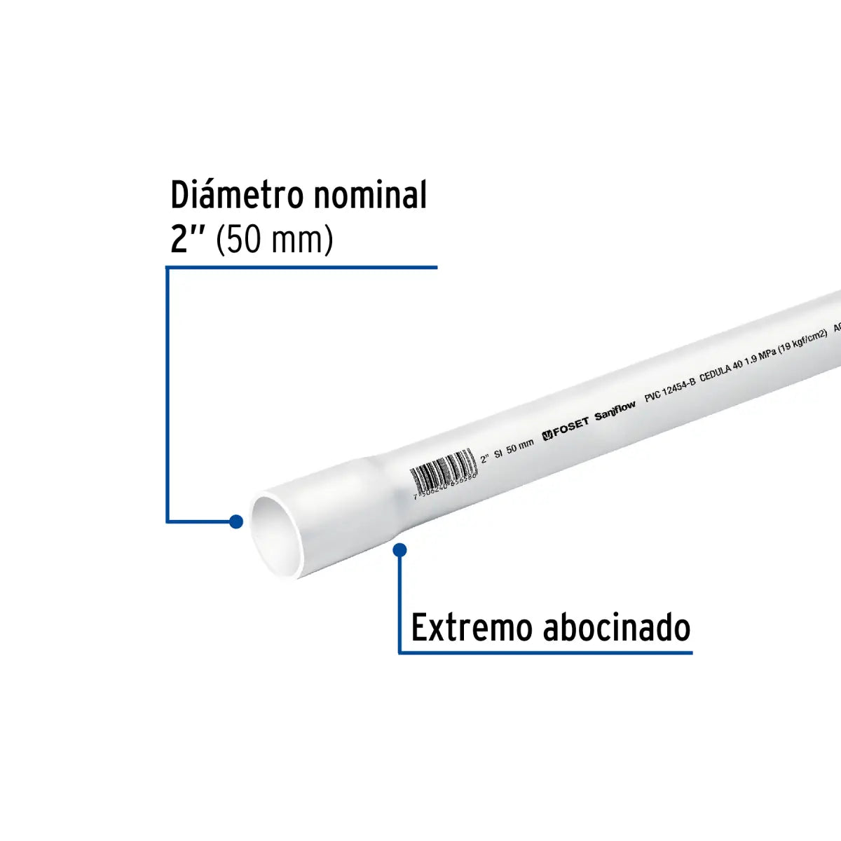 Tuberia de pvc 2" cedula 40 para agua marca foset