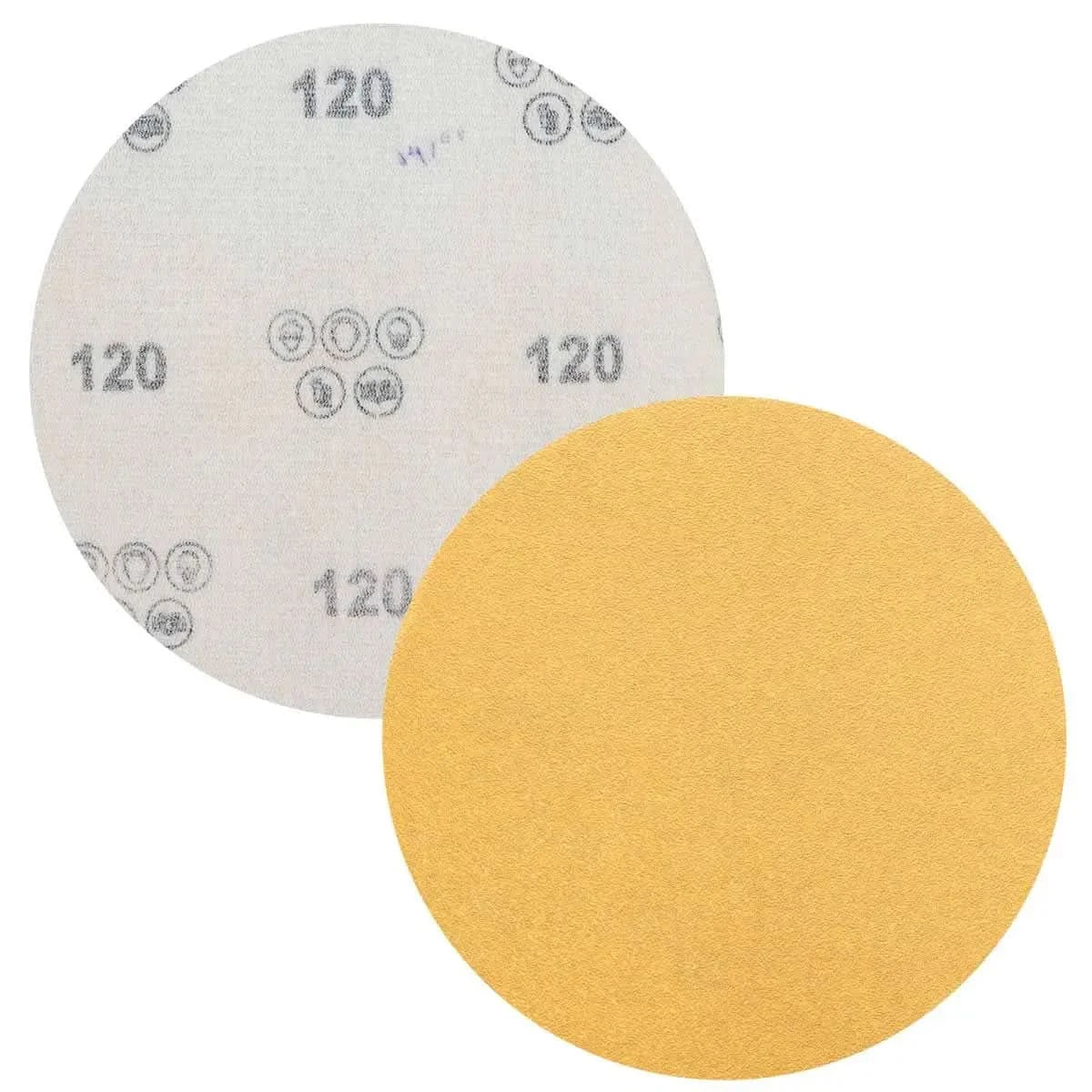 Disco de lija grano 240 de oxido de aluminio color oro papel para pulidor orbital o sapito, marca Weston