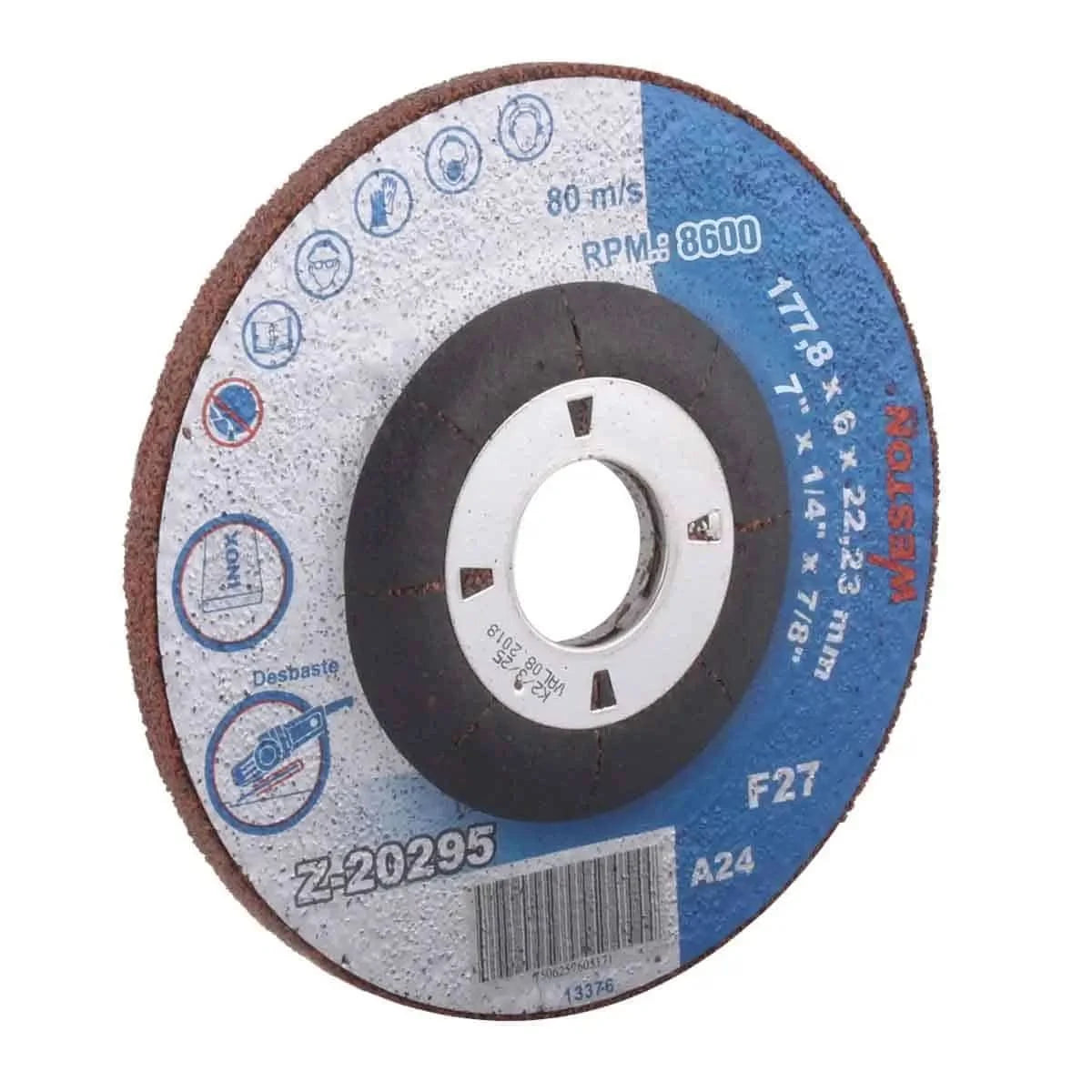 Disco de Desbaste 7” Weston para Acero Inoxidable Type 27 - Alto Rendimiento