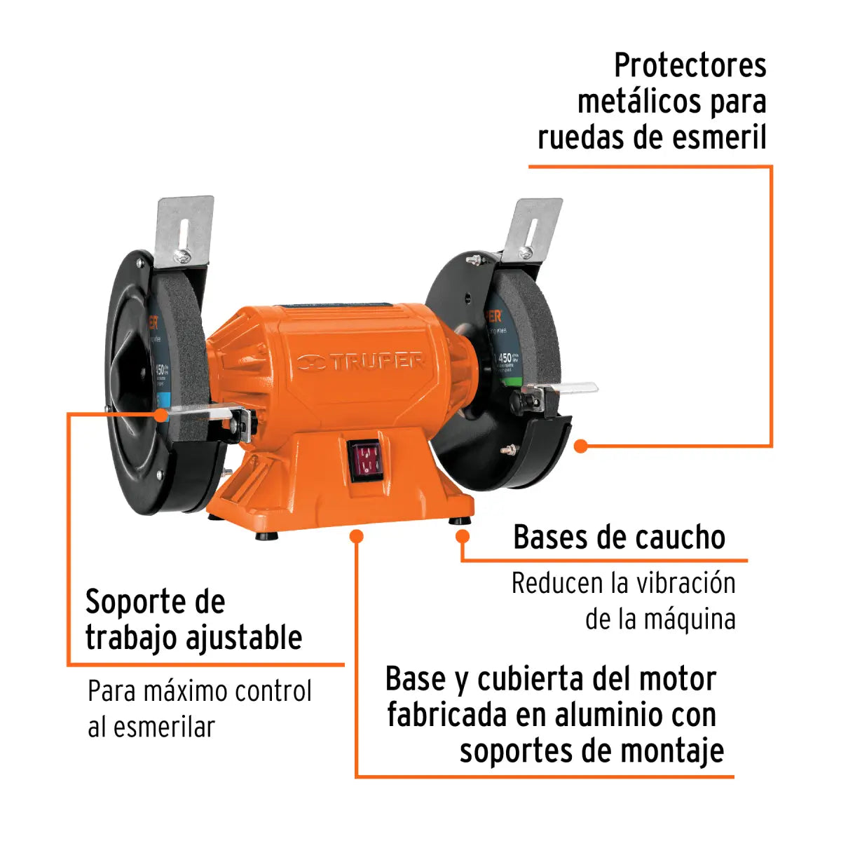 Esmeril de banco 8" 3/4 HP truper