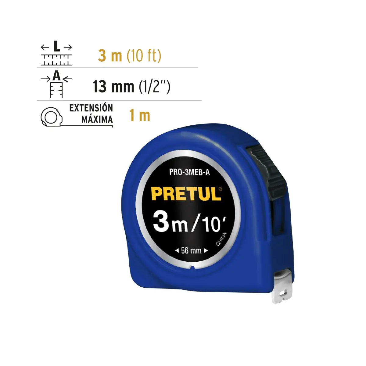 Flexómetro azul 3 M Pretul