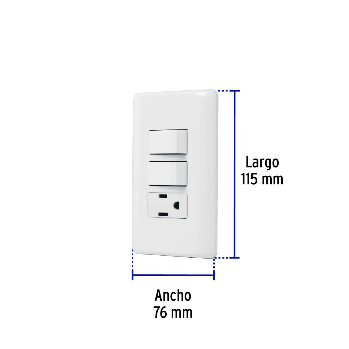 Placa eléctrica con contacto y 2 interruptores color blanco