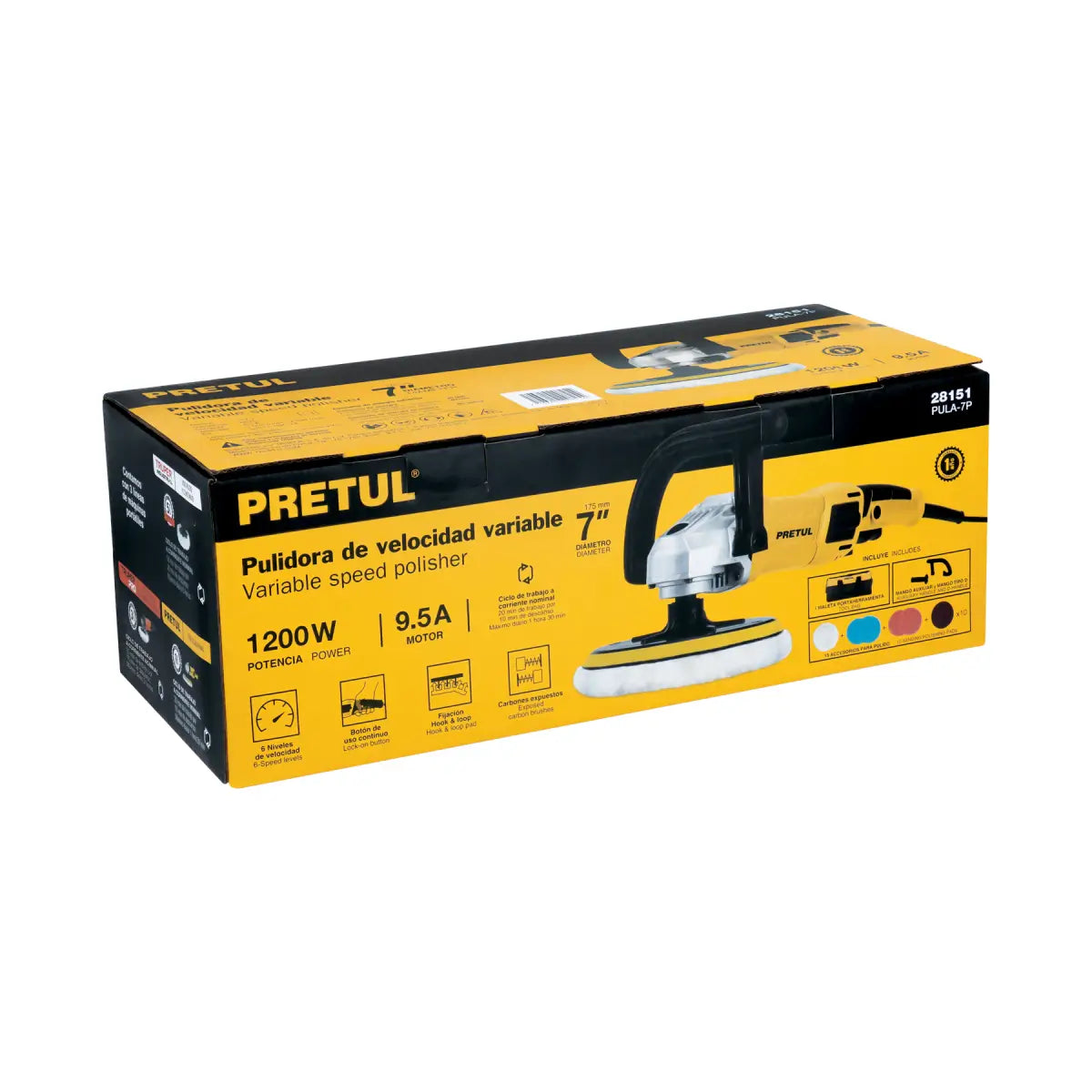 Pulidor de 7" con velocidad variable de 1200W pretul